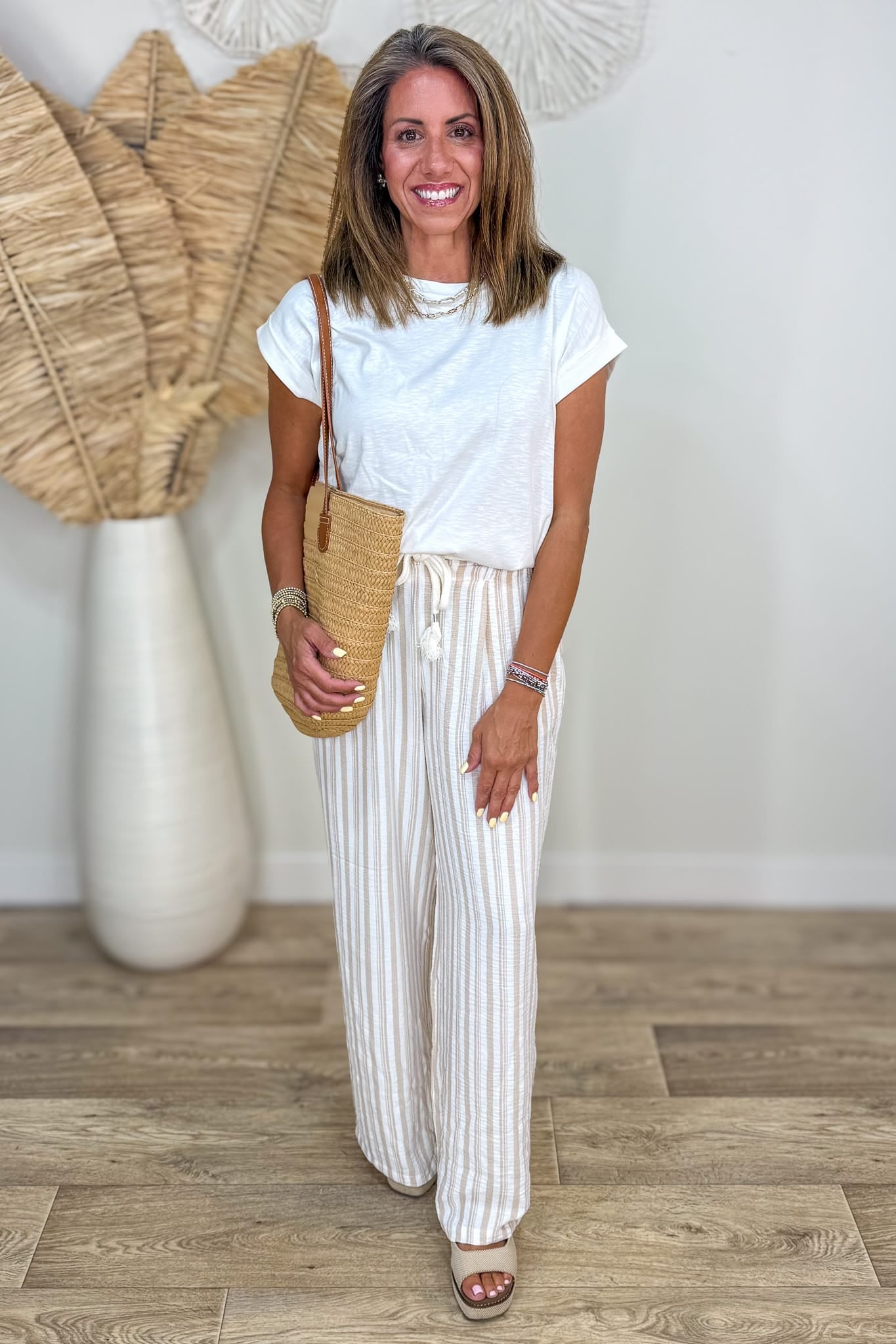 Khaki Stripe Rope Belt Pant