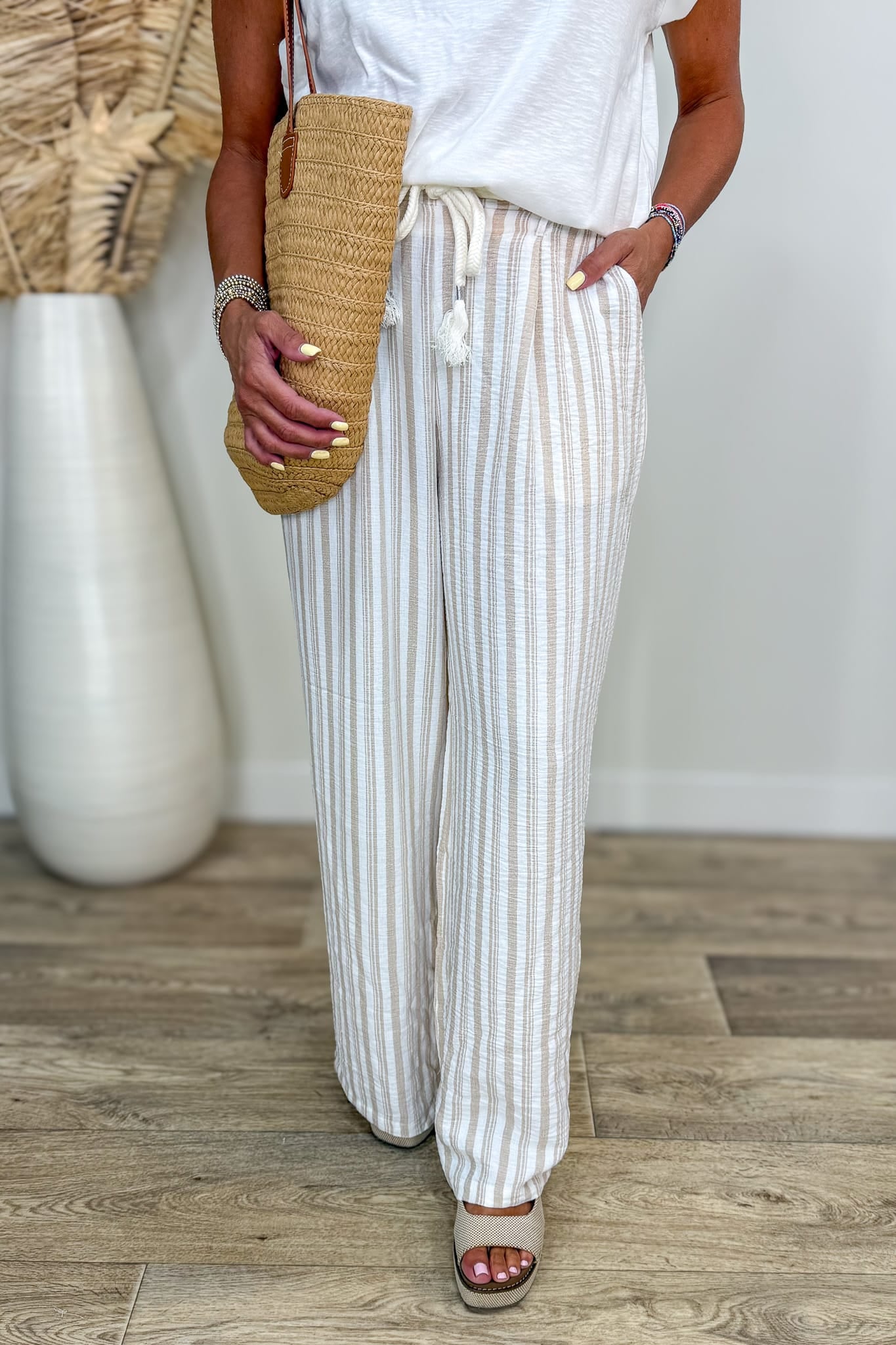 Khaki Stripe Rope Belt Pant