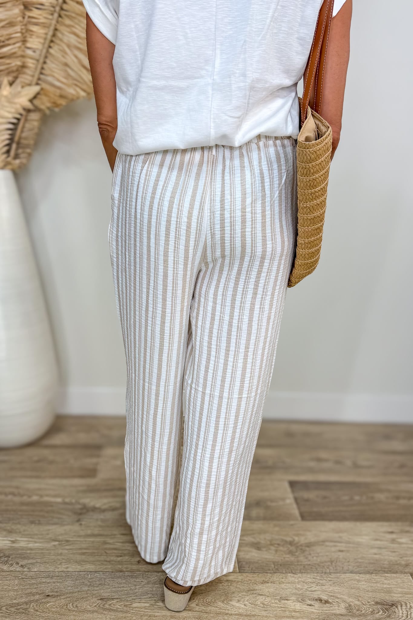 Khaki Stripe Rope Belt Pant Back