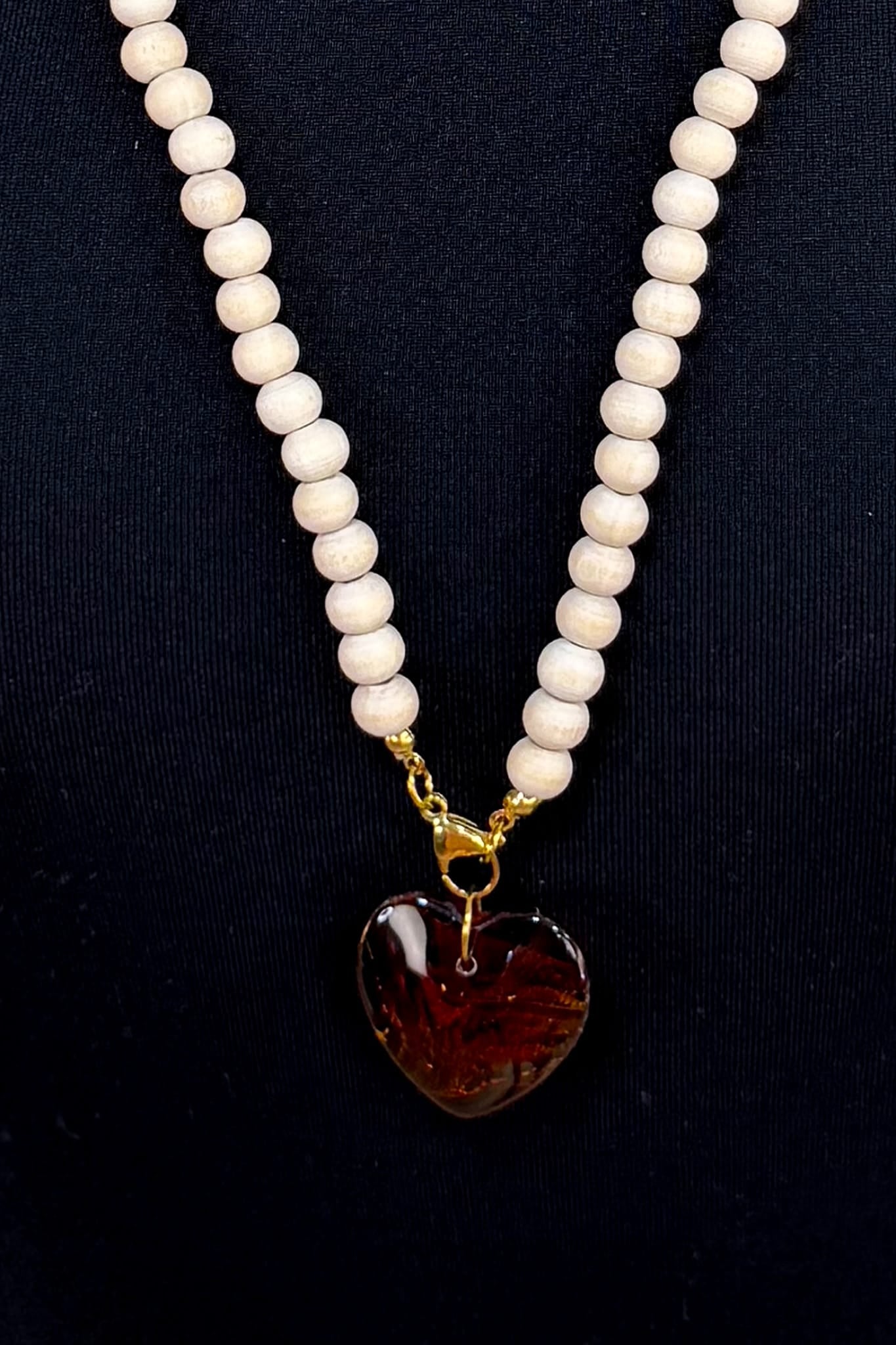 Heart Pendant Wood Beaded Necklace