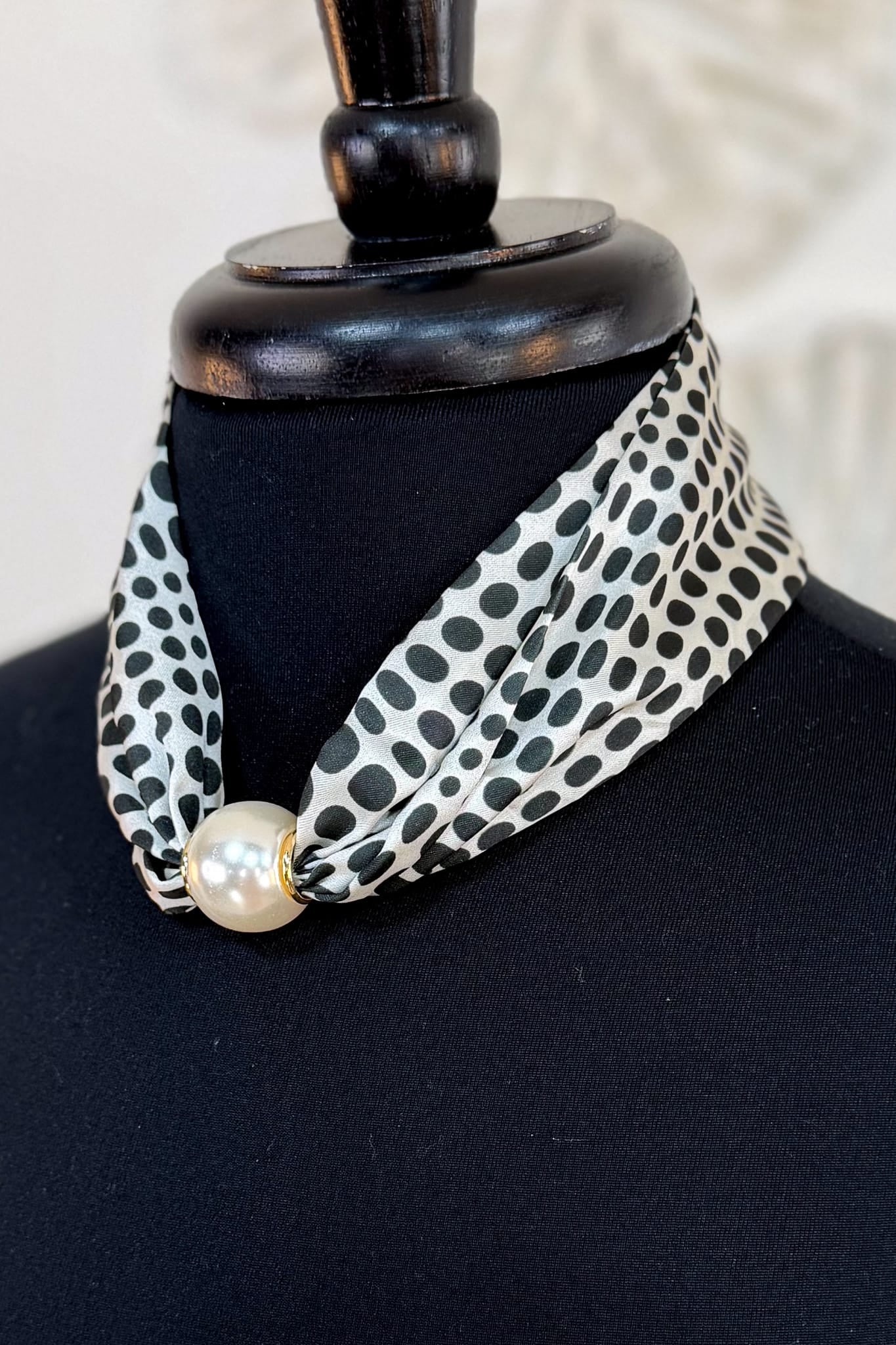 Black Polka Dot Pearl Scarf Necklace