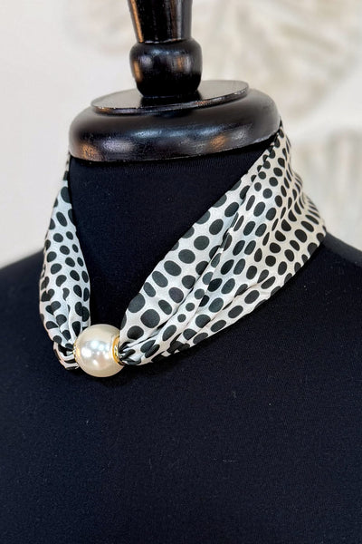 Black Polka Dot Pearl Scarf Necklace