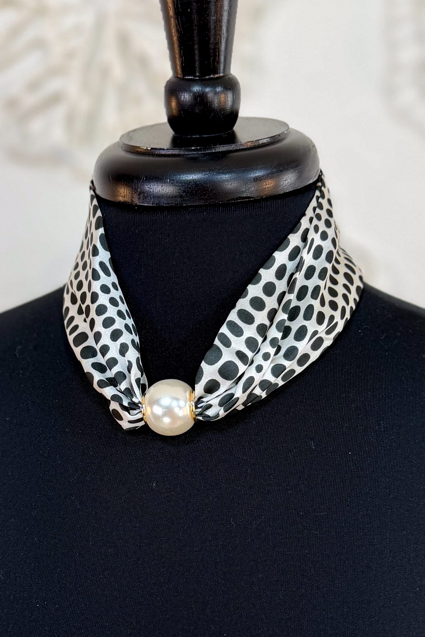 Black Polka Dot Pearl Scarf Necklace