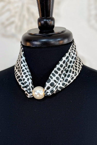 Black Polka Dot Pearl Scarf Necklace