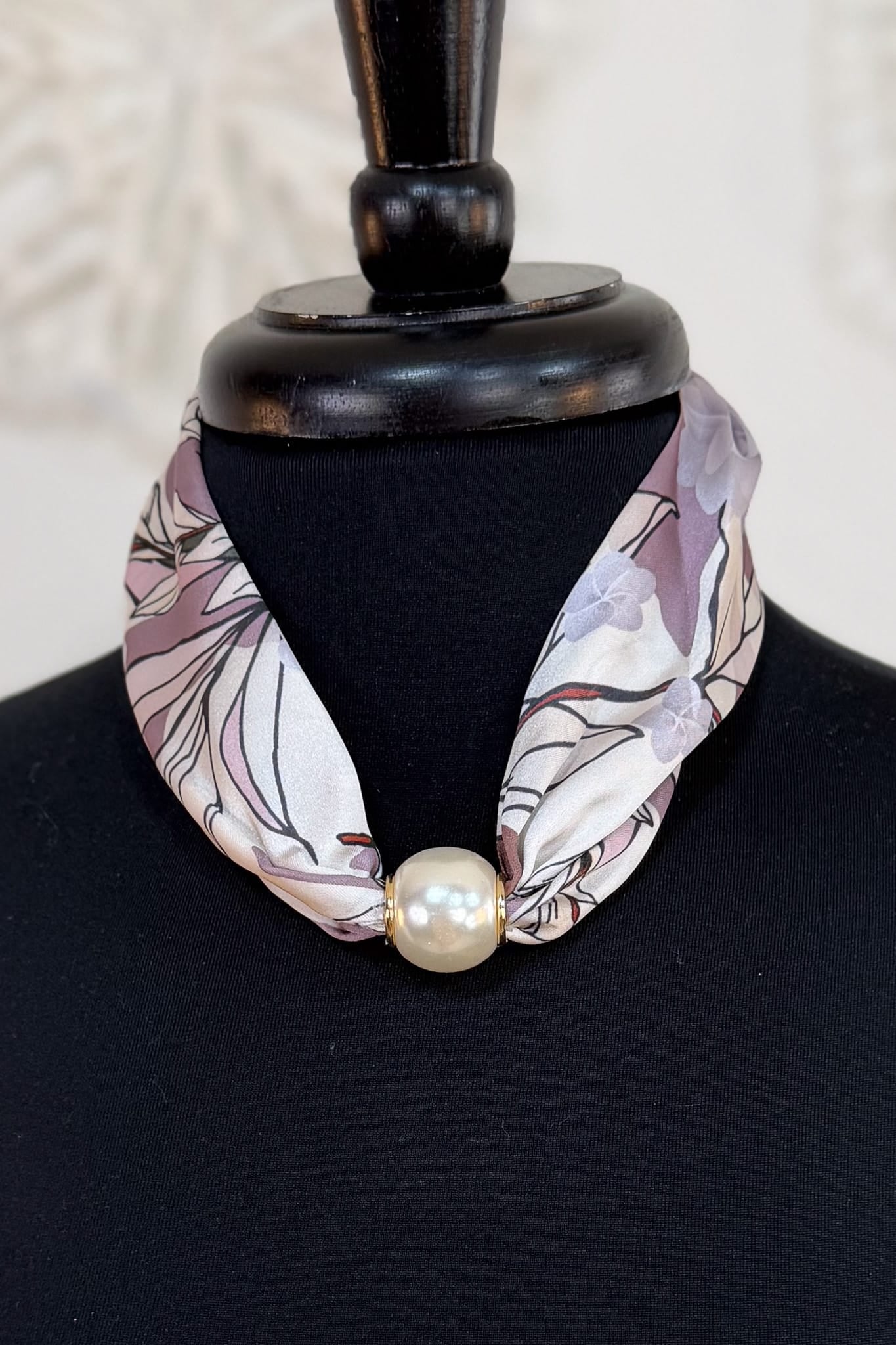 Purple Floral Pearl Scarf Necklace