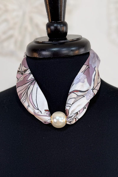 Purple Floral Pearl Scarf Necklace