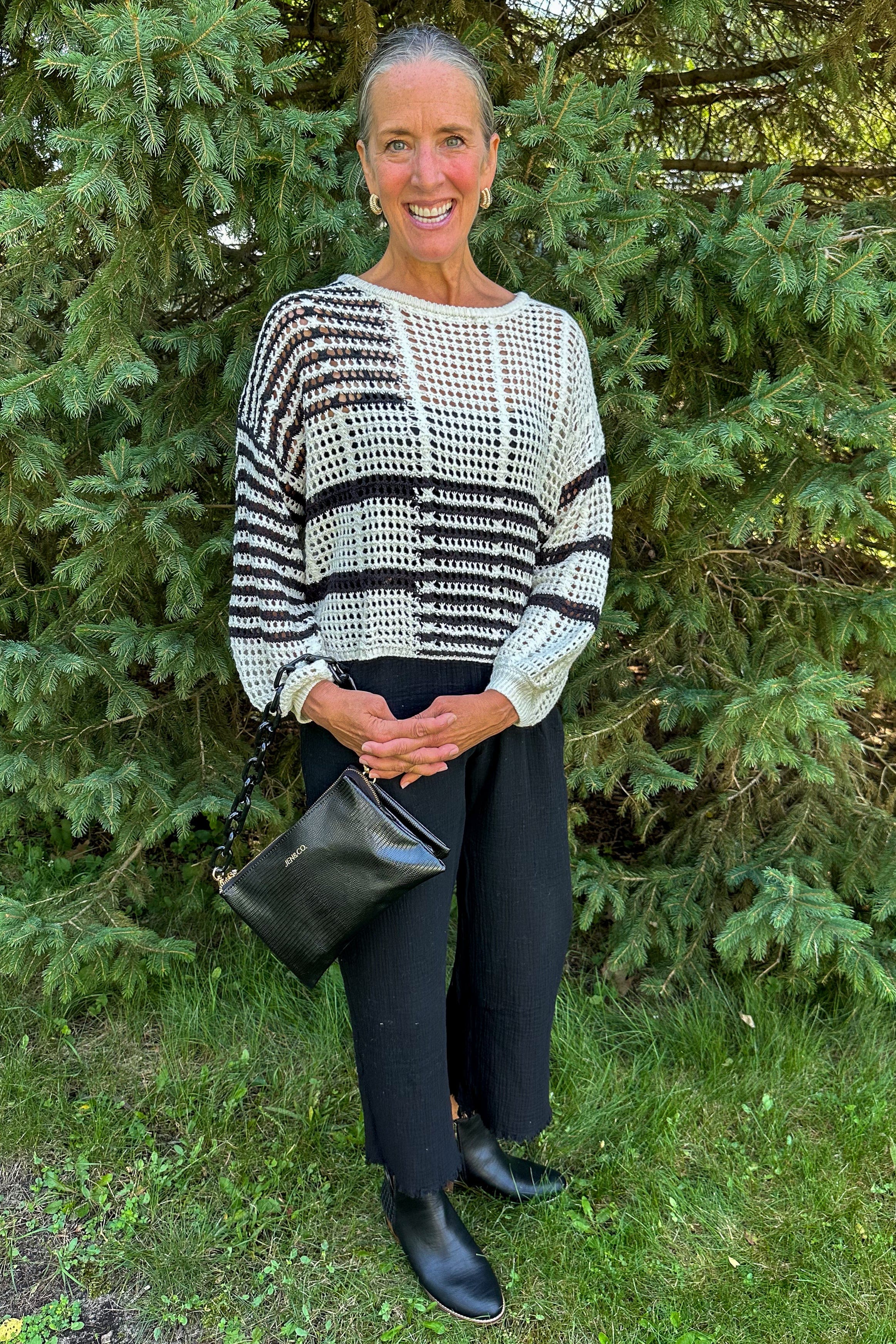 Black Stripe Colorblock Pullover styled