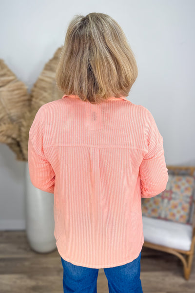 Peach Front Pocket Detail Shacket