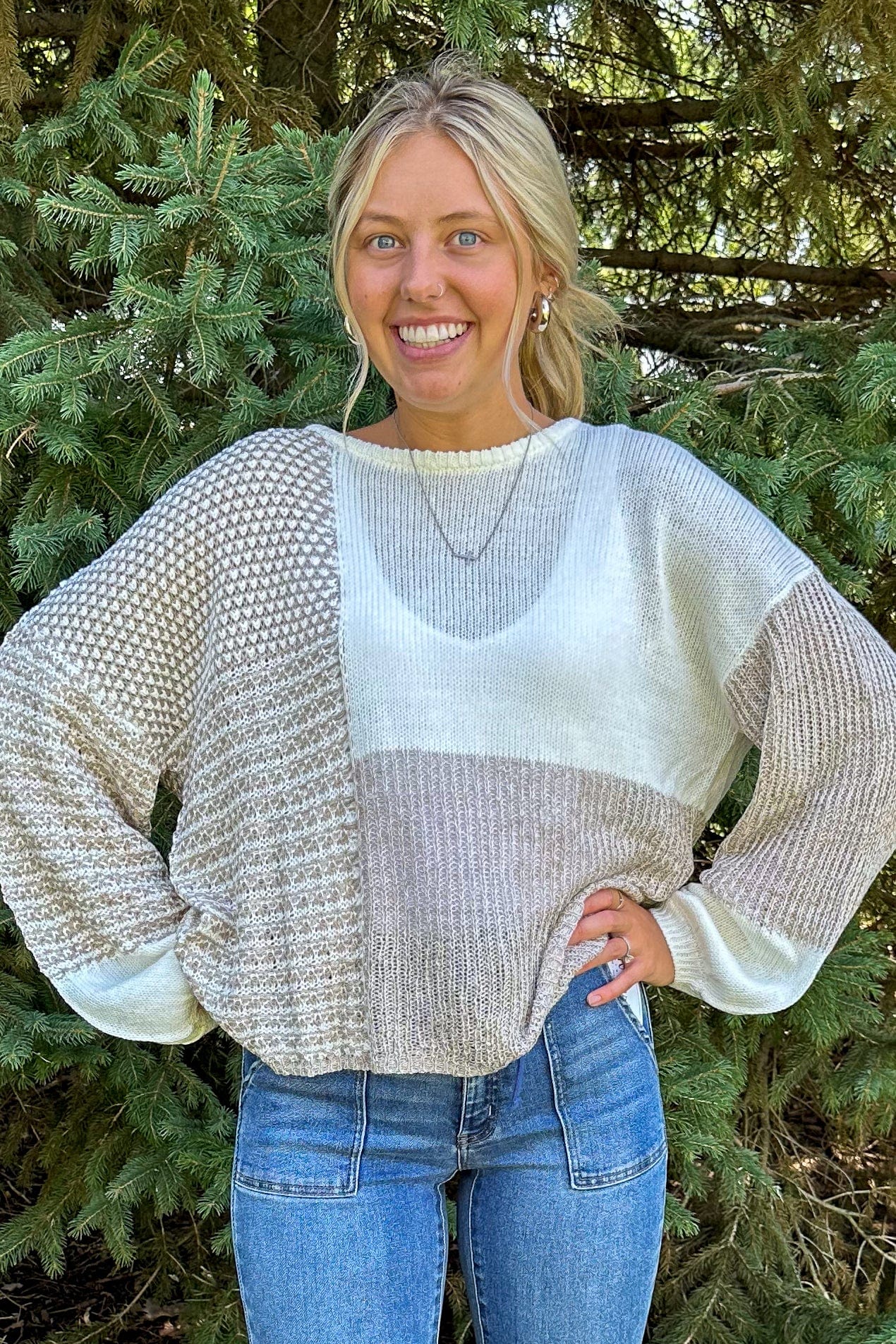 Cream Colorblock Sweater