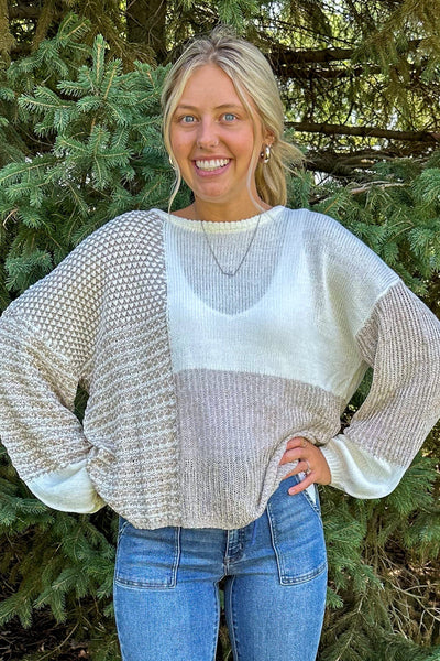 Cream Colorblock Sweater