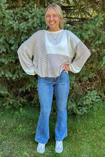 Cream Colorblock Sweater styled