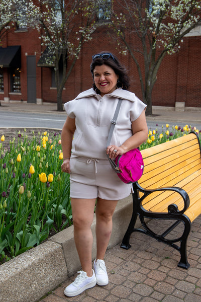 Mocha Cream Scuba Tulip Short styled