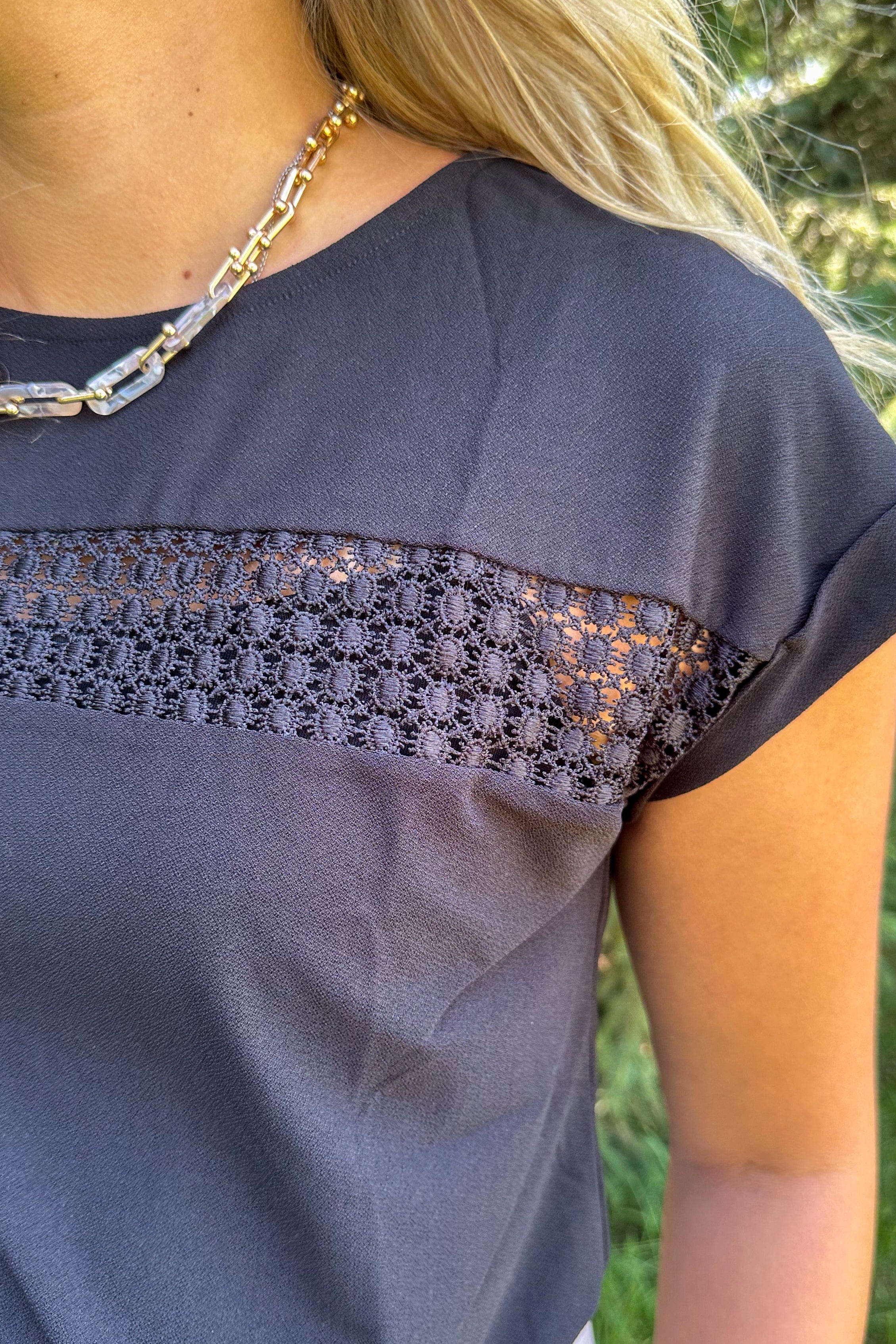 Black Lace Trim Top detail