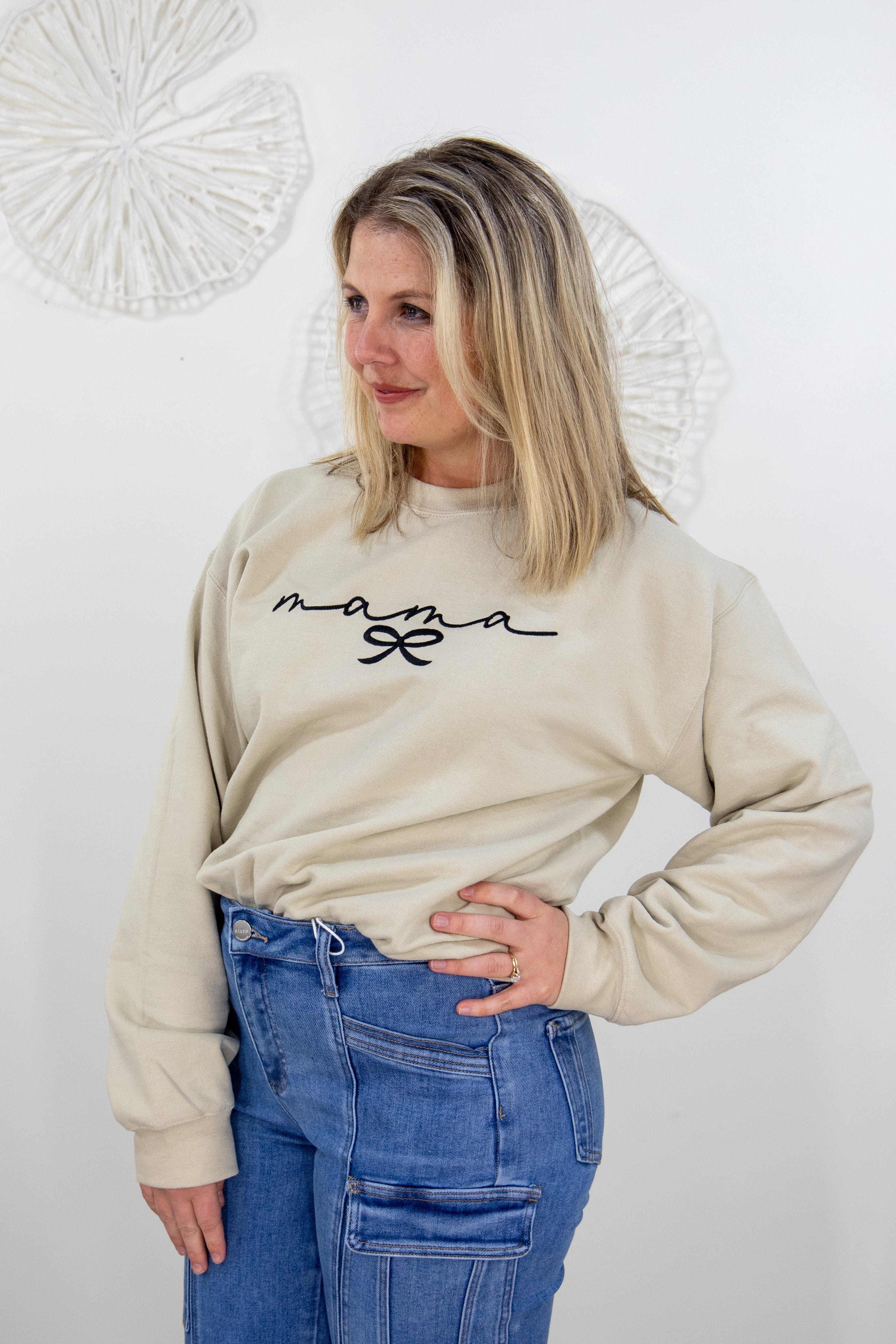 Mama Bow Embroidered Sweatshirt