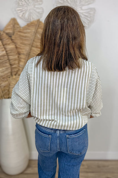 Olive Mixed Stripe Top Back