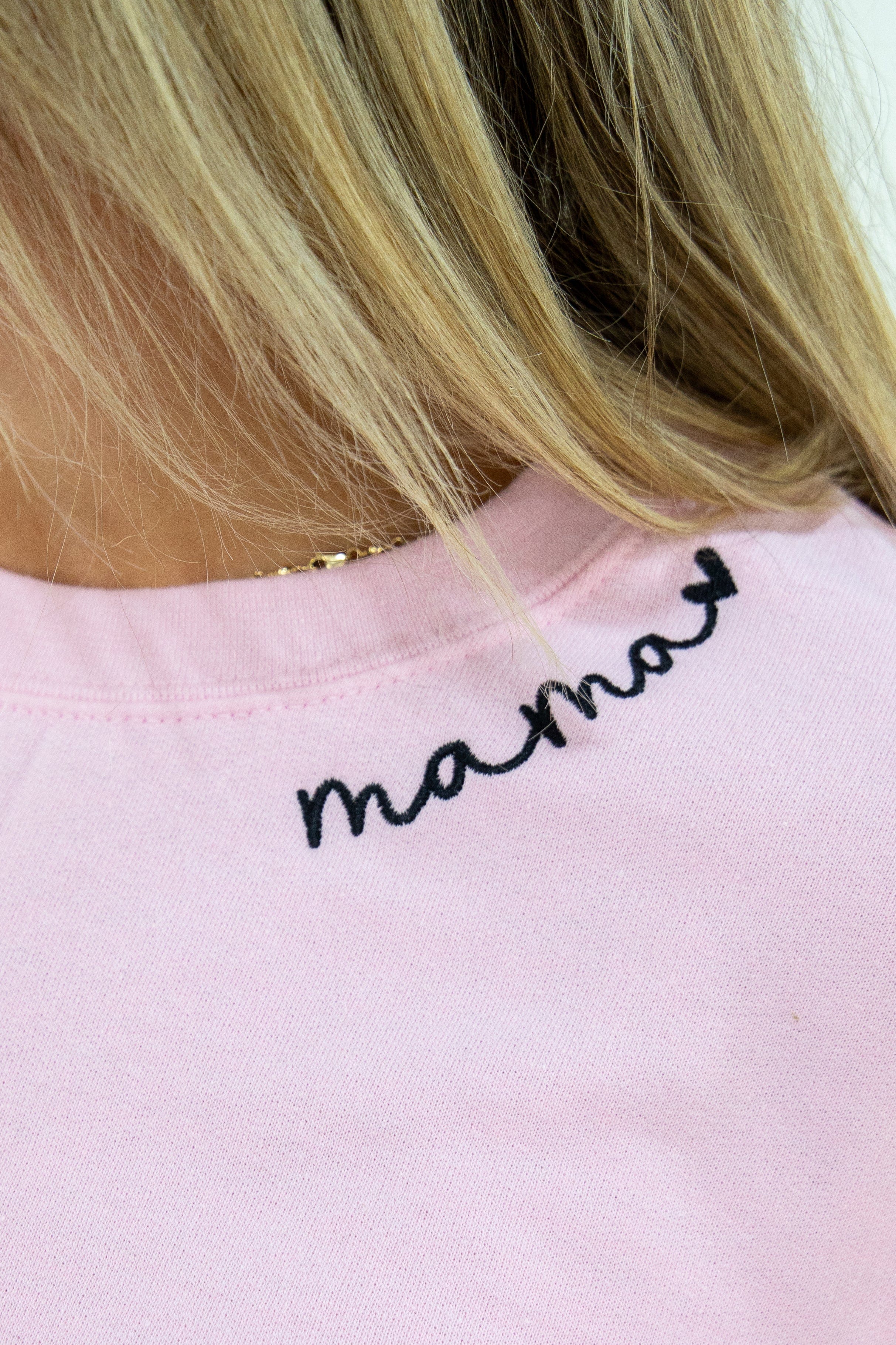 Pink Mama Embroidered Collar Sweatshirt