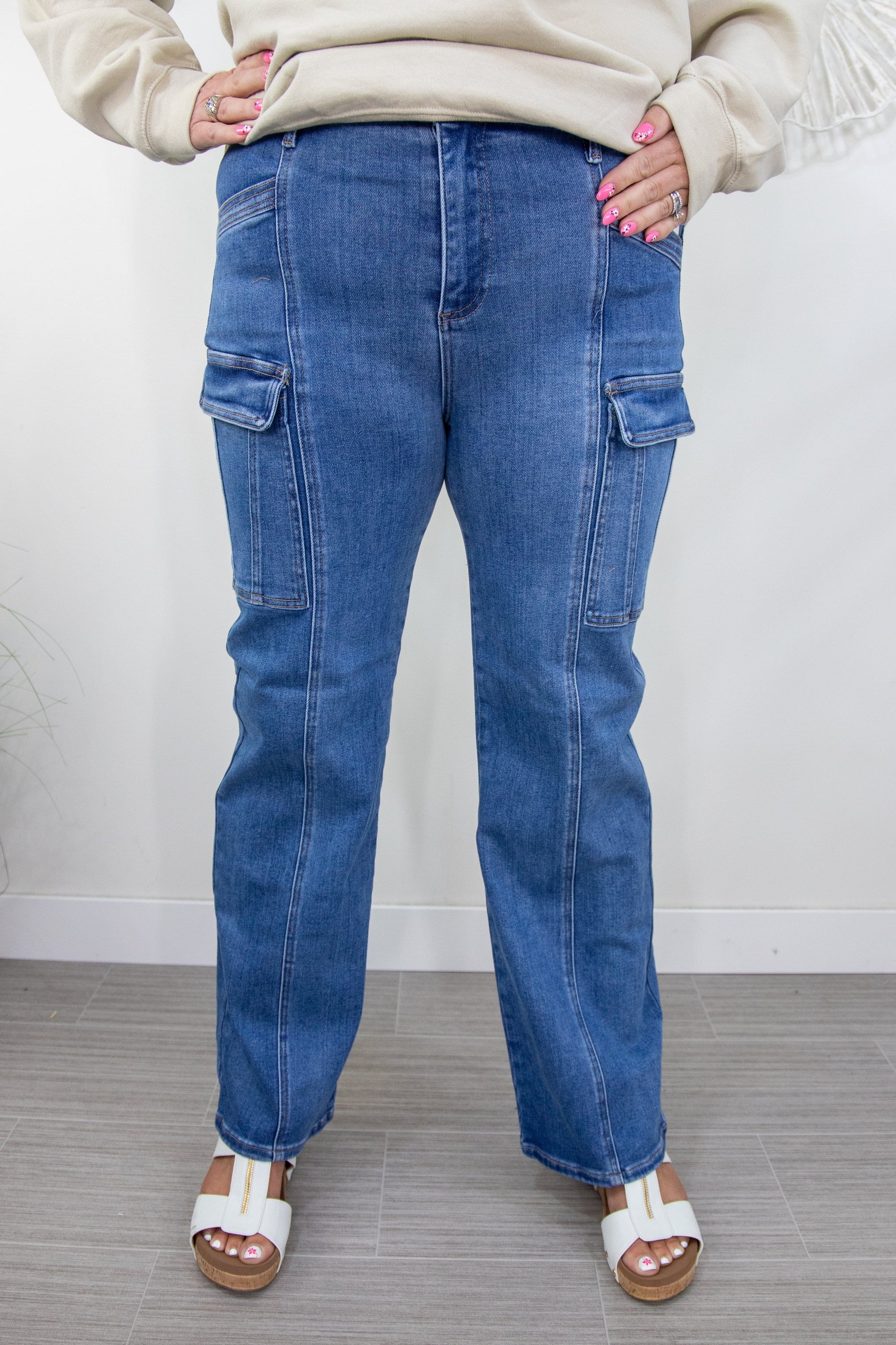 High Rise Ankle Straight Cargo Jean front