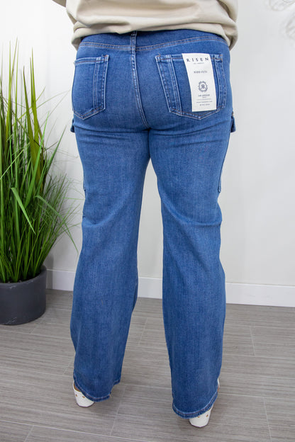 High Rise Ankle Straight Cargo Jean back