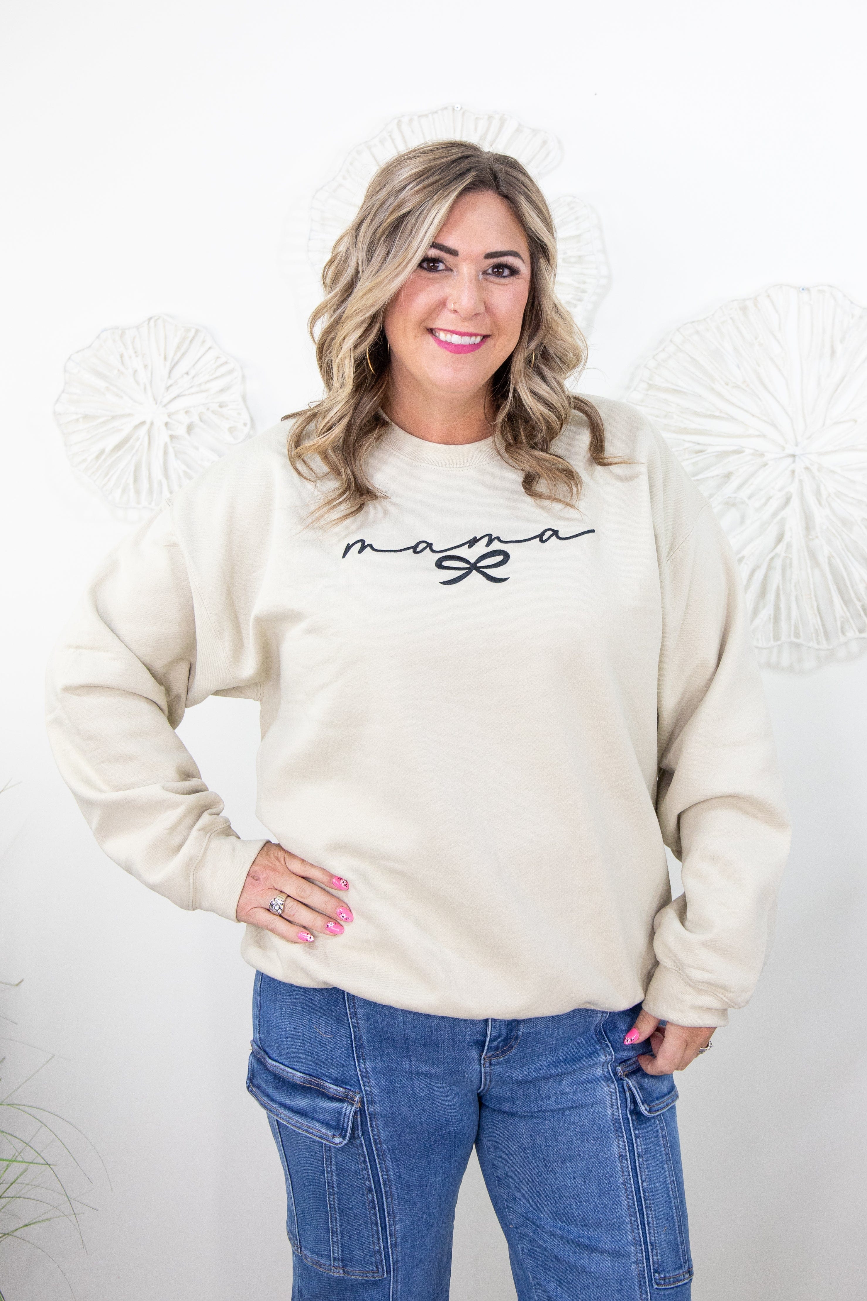 Mama Bow Embroidered Sweatshirt