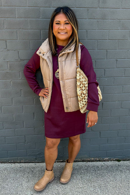 Wine Milan Comfy Dress with vest styled