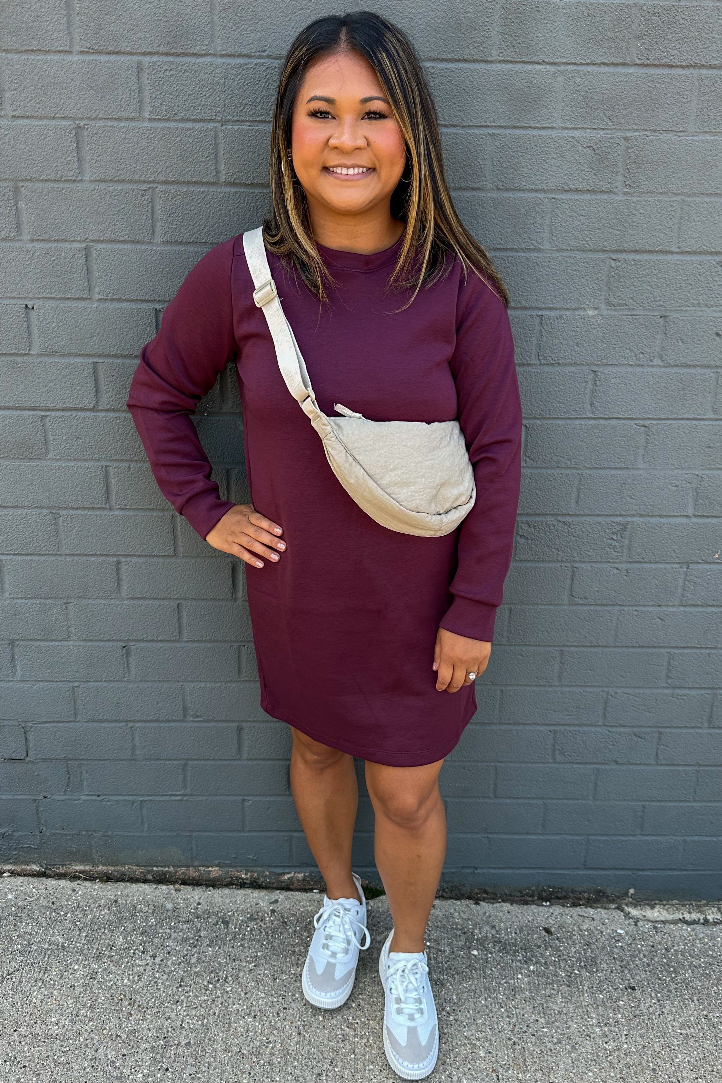 Wine Milan Comfy Dress casual styled