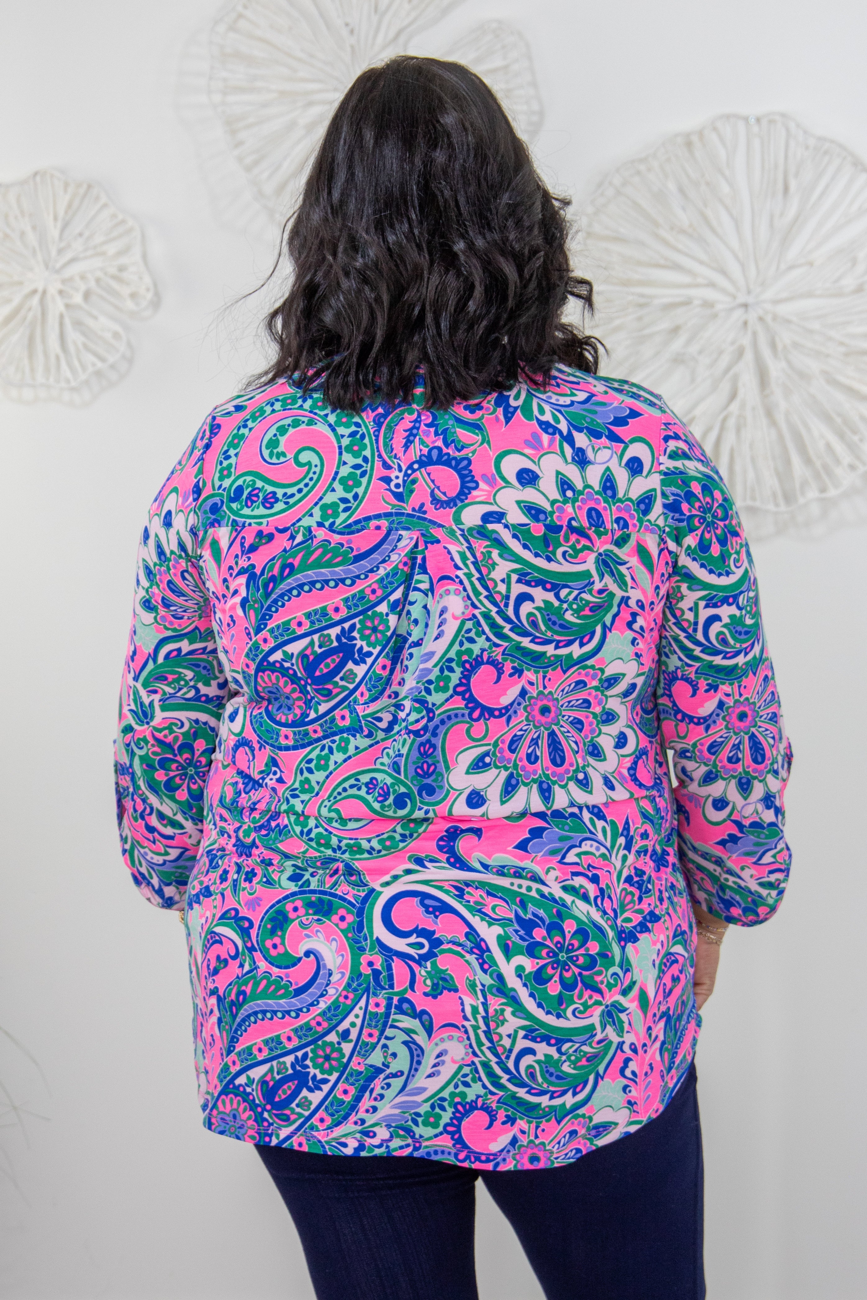 Neon Pink & Green Paisley Lizzy Top back