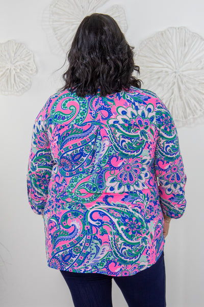 Neon Pink & Green Paisley Lizzy Top back