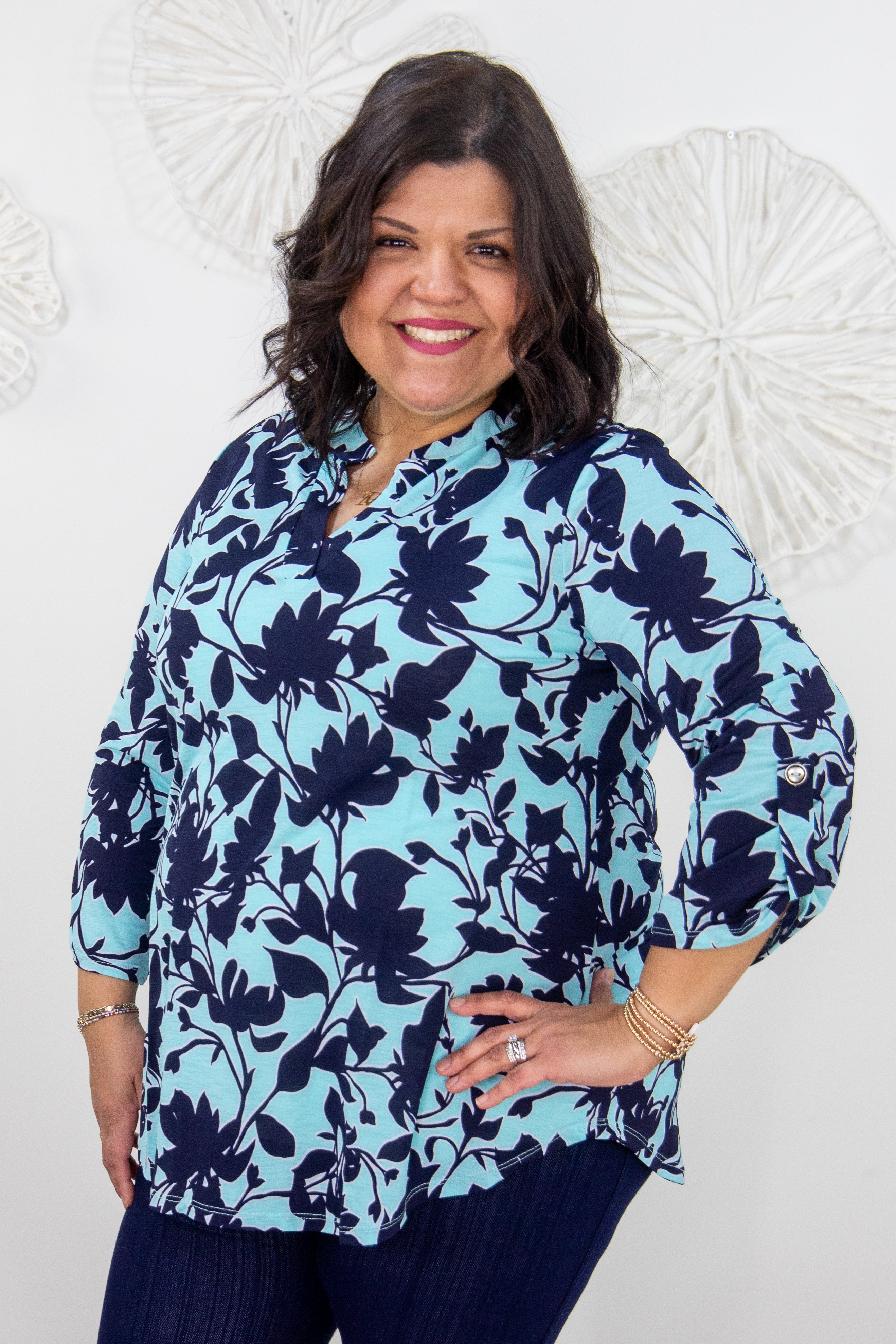 Mint & Navy Floral Lizzy Top