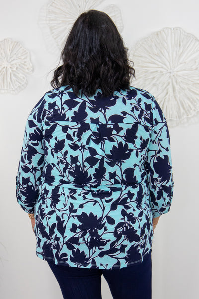 Mint & Navy Floral Lizzy Top back