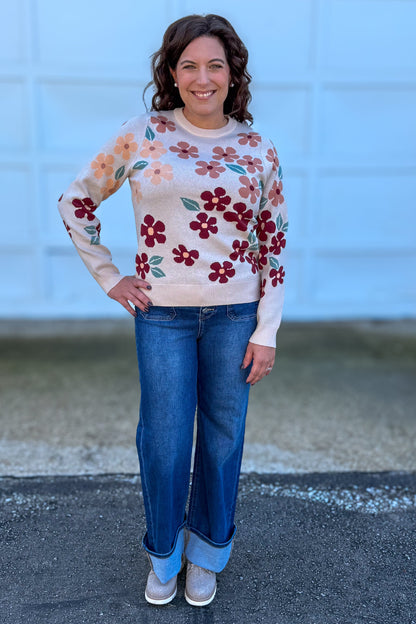 Taupe Floral Pop Sweater Styled