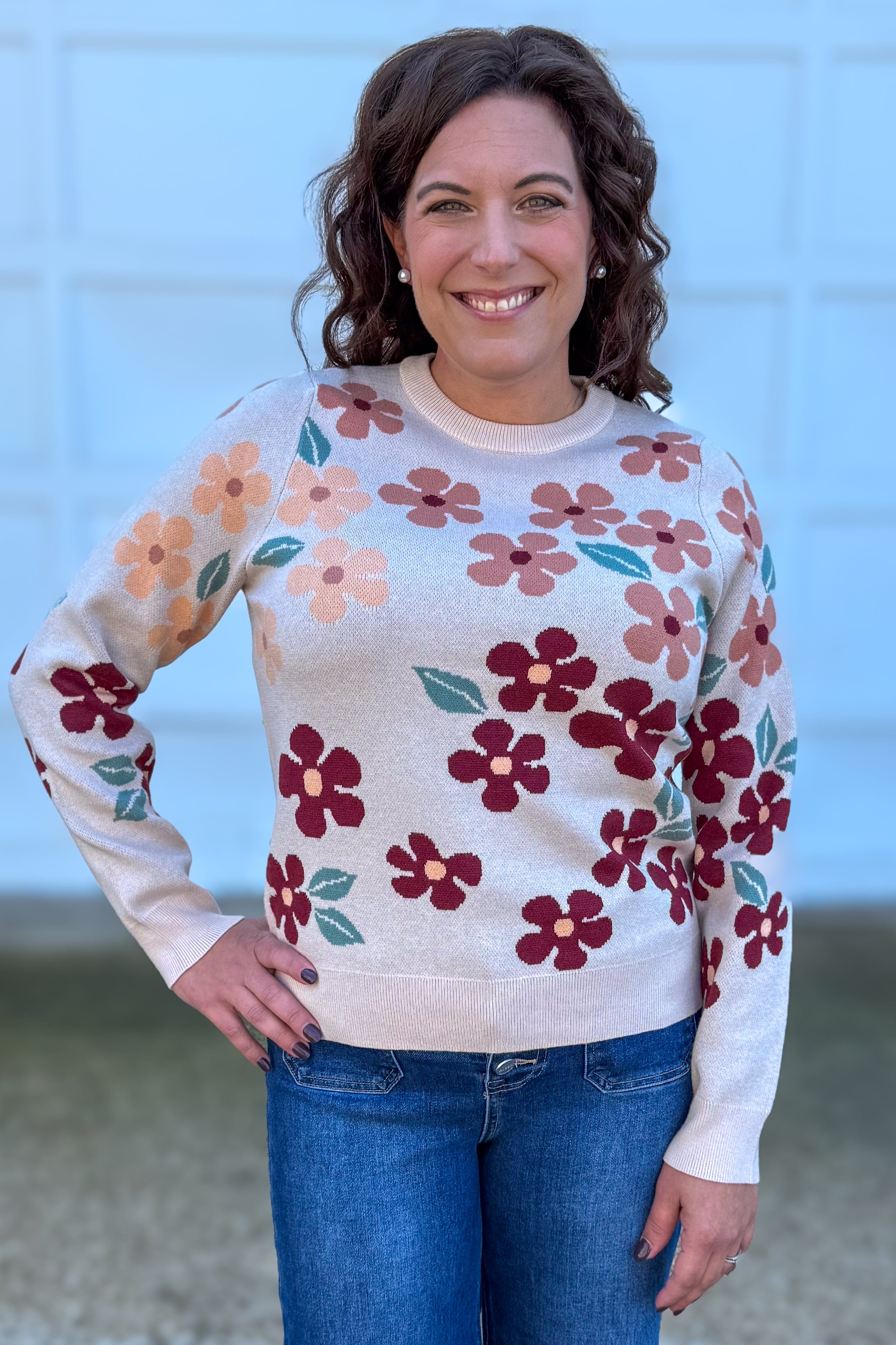 Taupe Floral Pop Sweater
