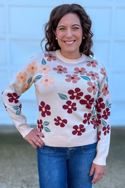 Taupe Floral Pop Sweater