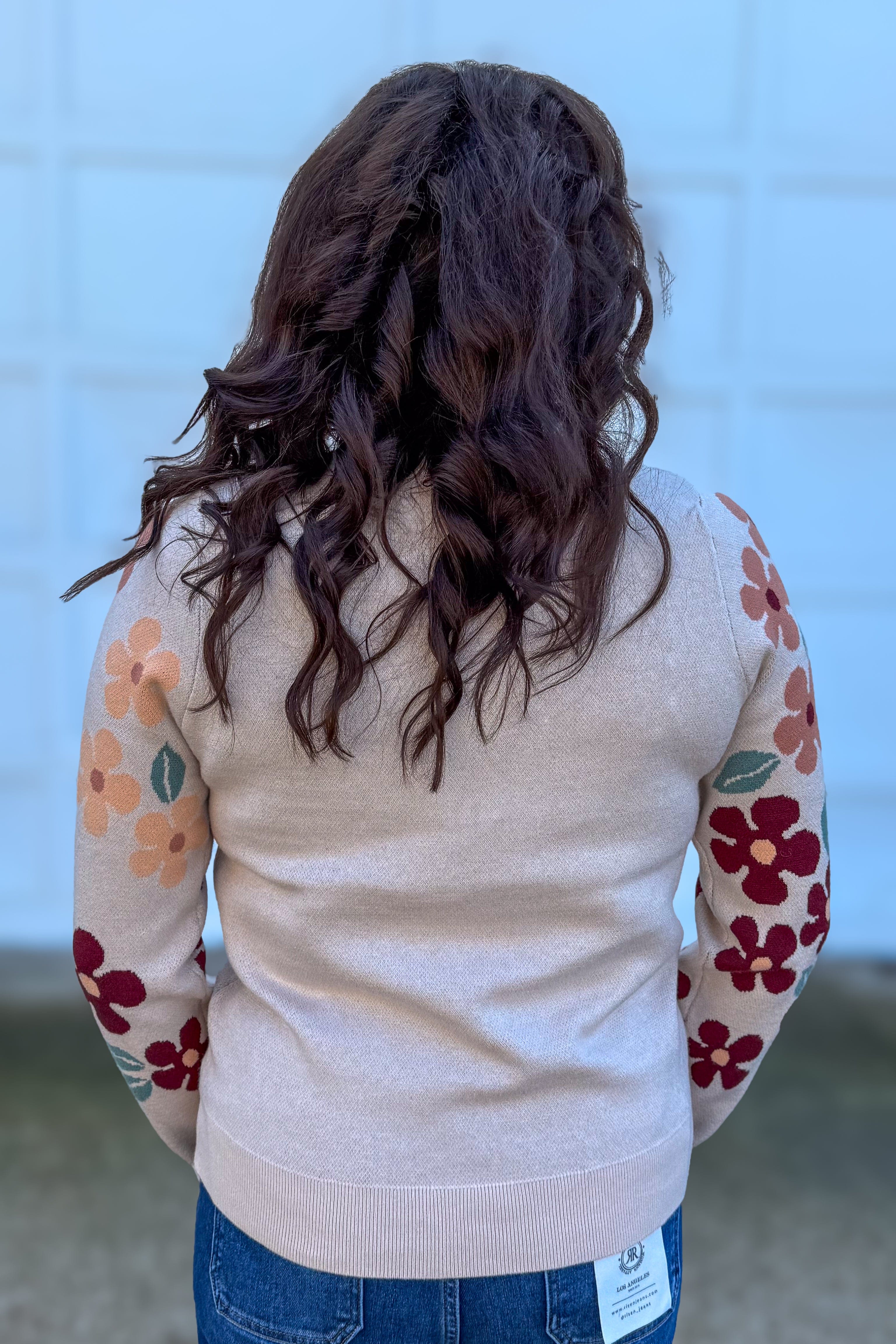 Taupe Floral Pop Sweater Back