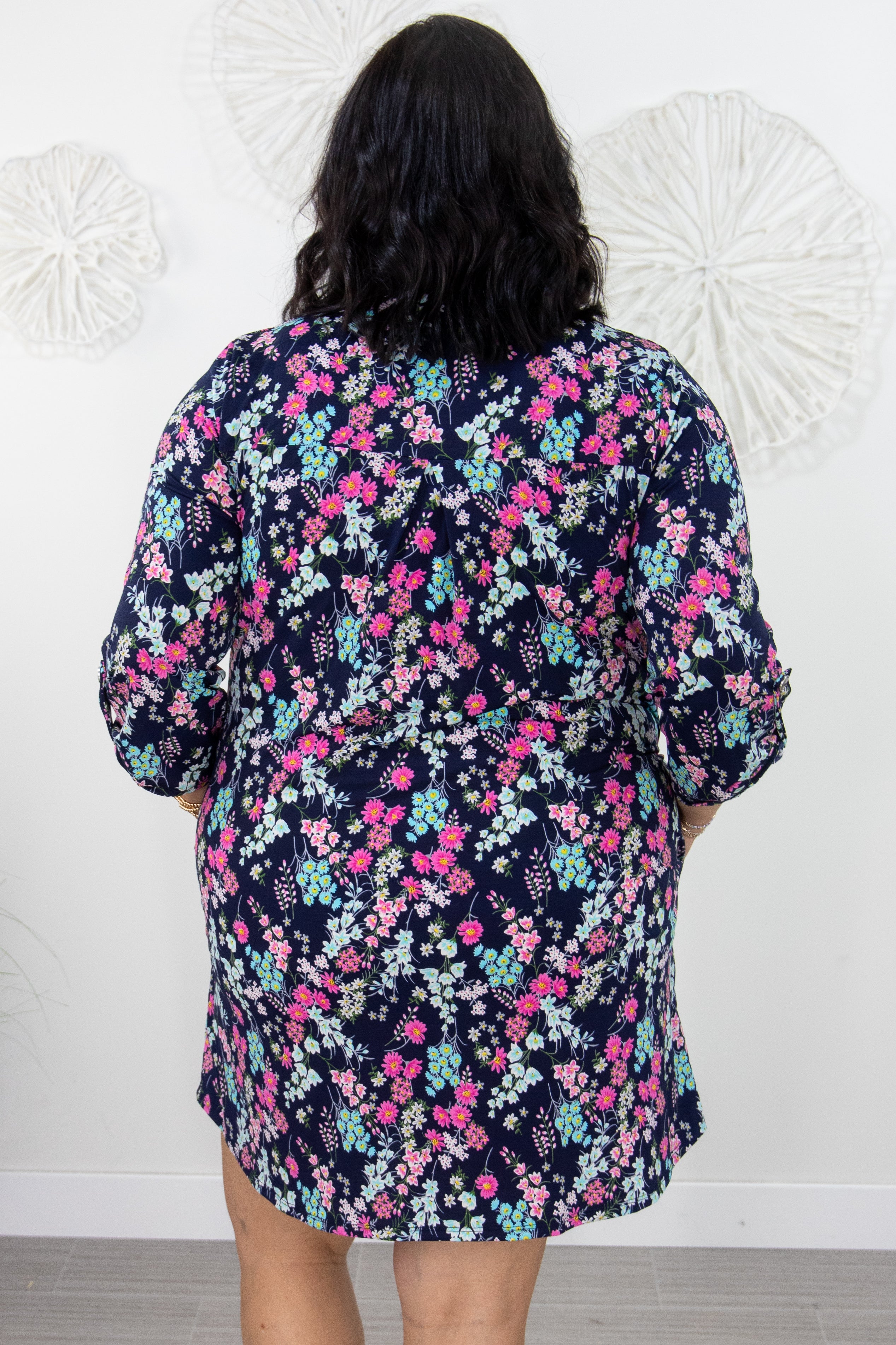 Pink and Teal Floral Scarlett Dress back