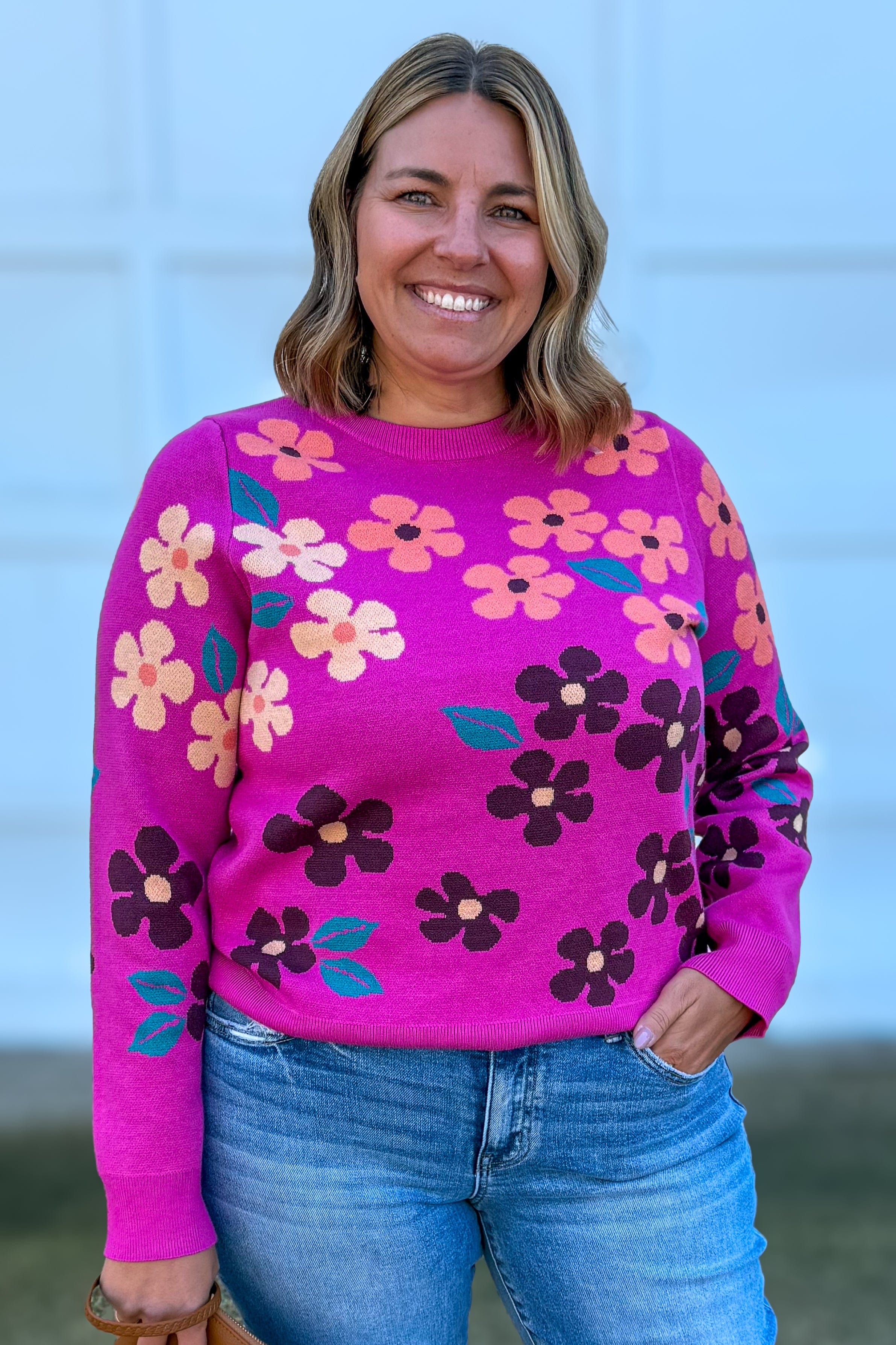 Magenta Floral Pop Sweater