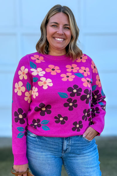 Magenta Floral Pop Sweater
