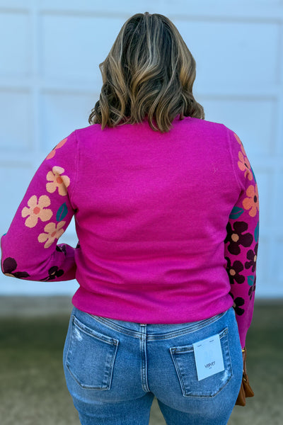 Magenta Floral Pop Sweater Back