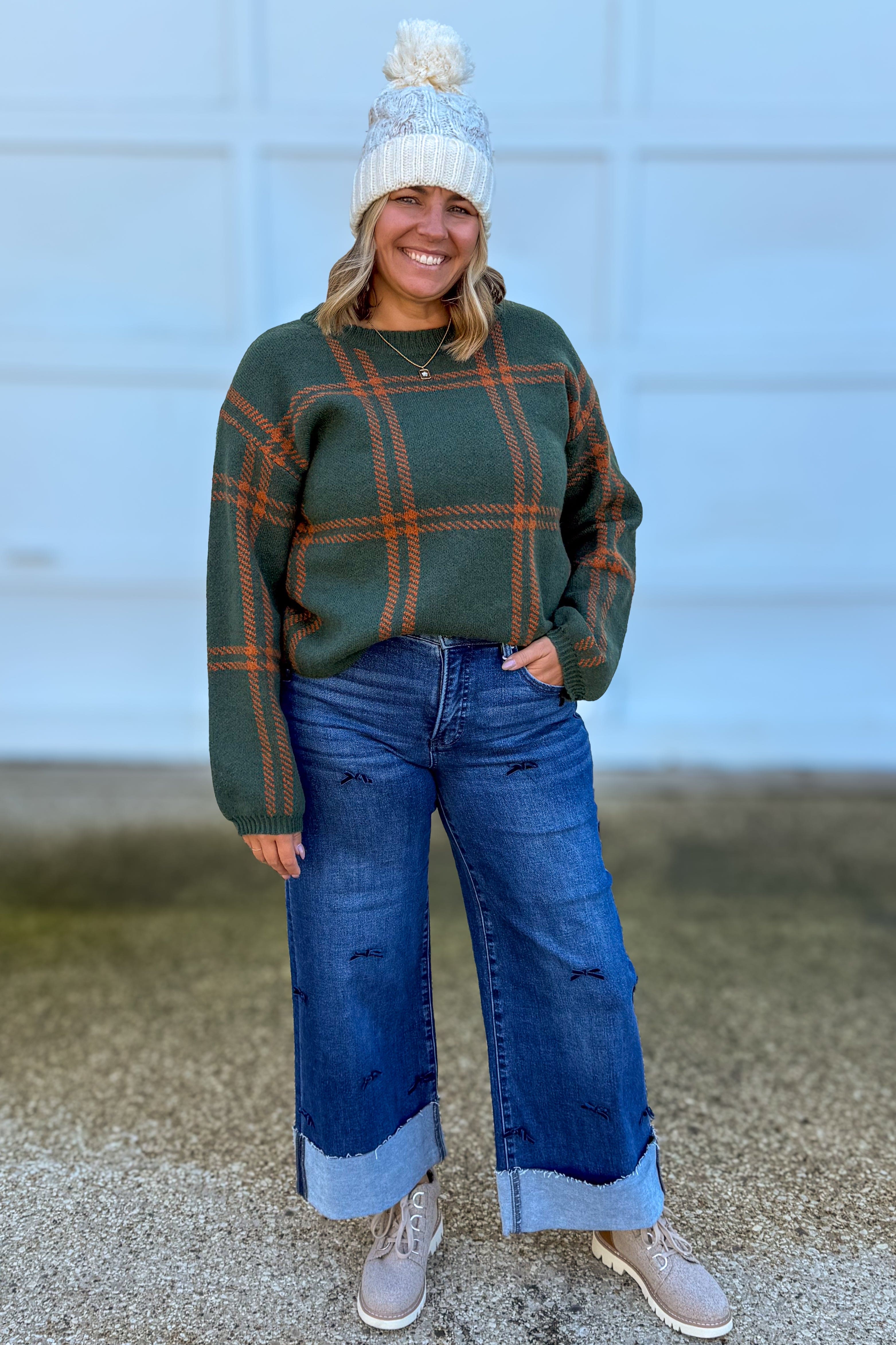 Hunter & Rust Plaid Jacquard Sweater Styled
