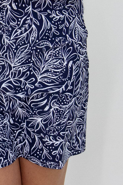 Navy & White Leaf Cap Sleeve Dress detail