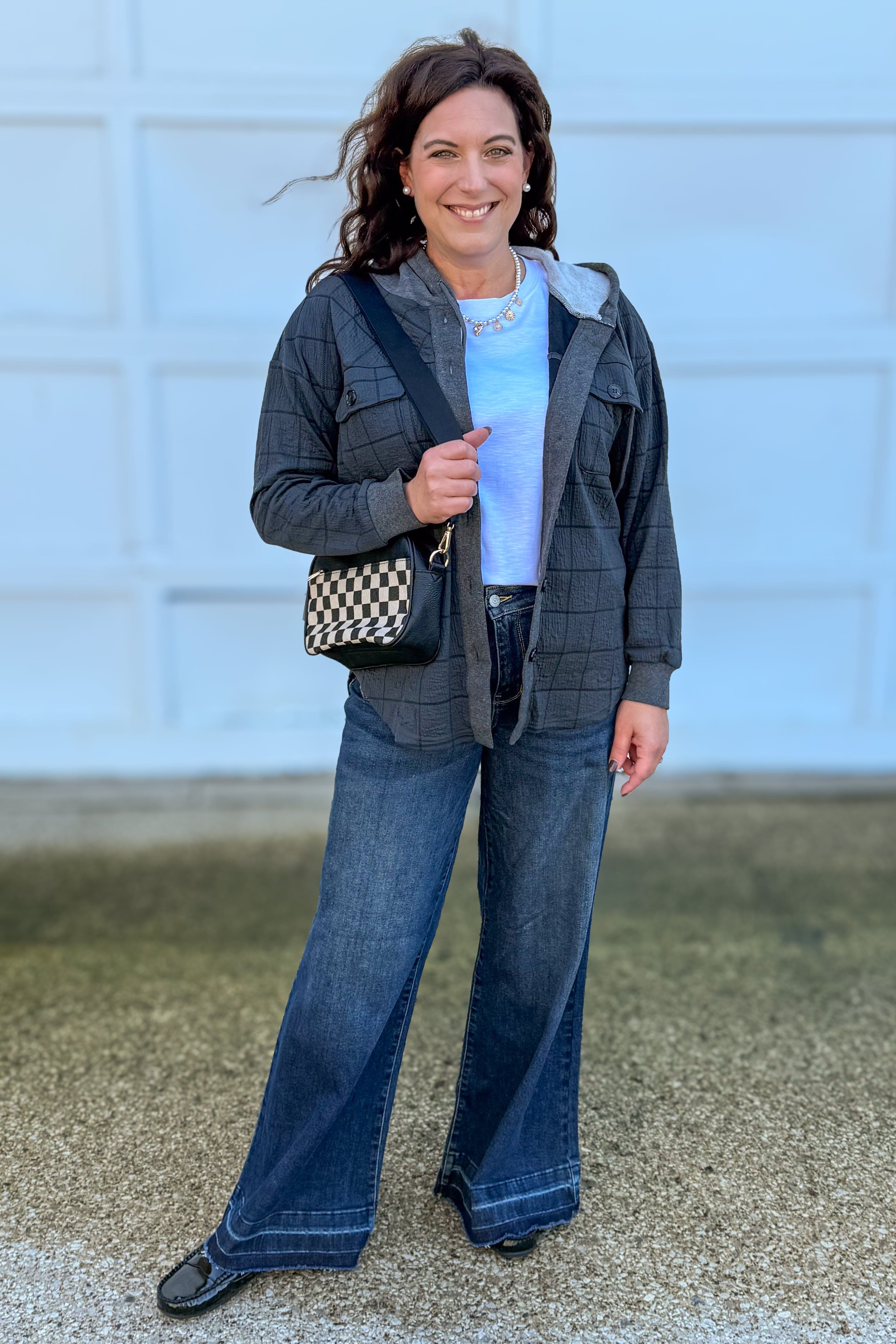 Slate Jacquard Check Shacket Styled