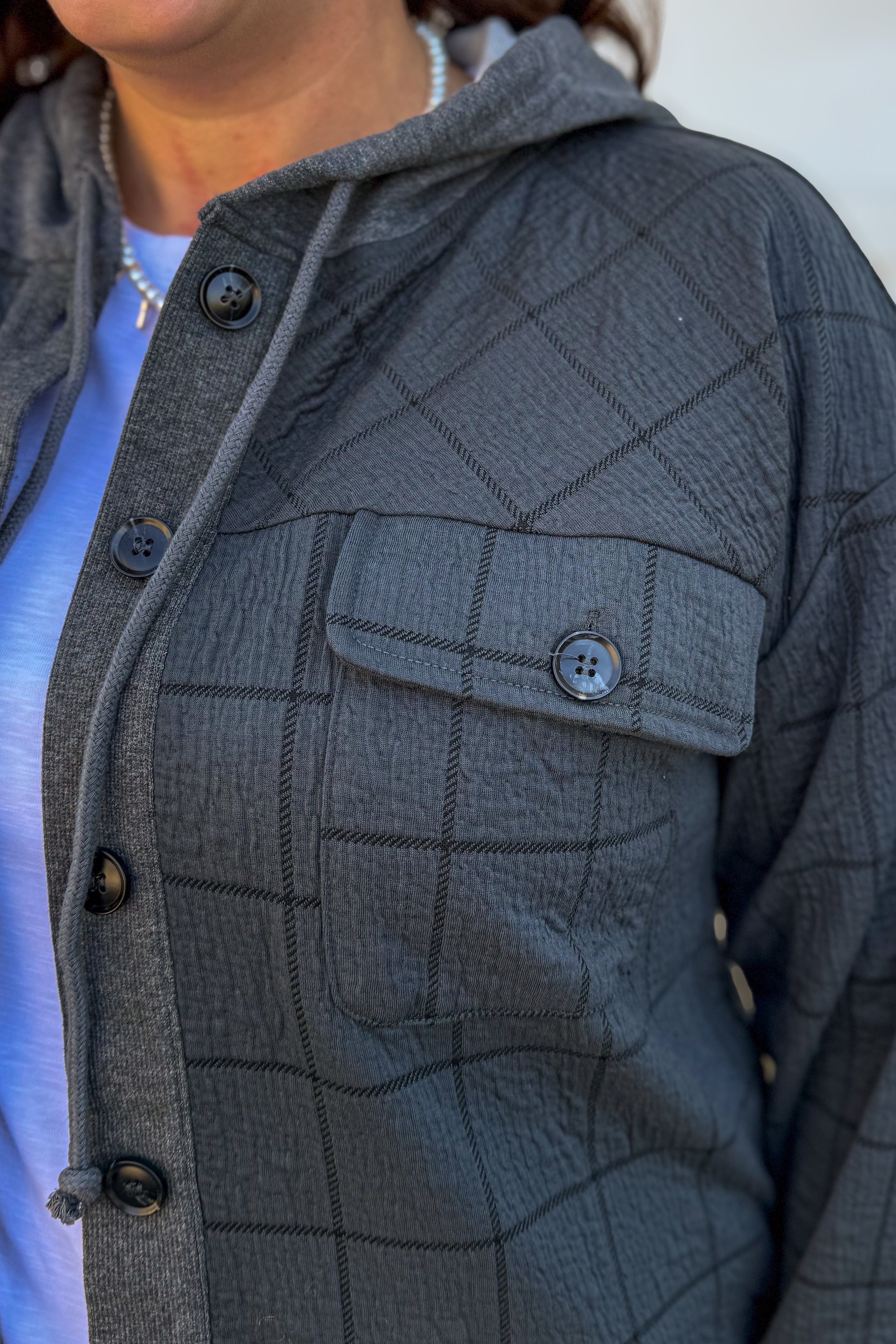 Slate Jacquard Check Shacket Detailed