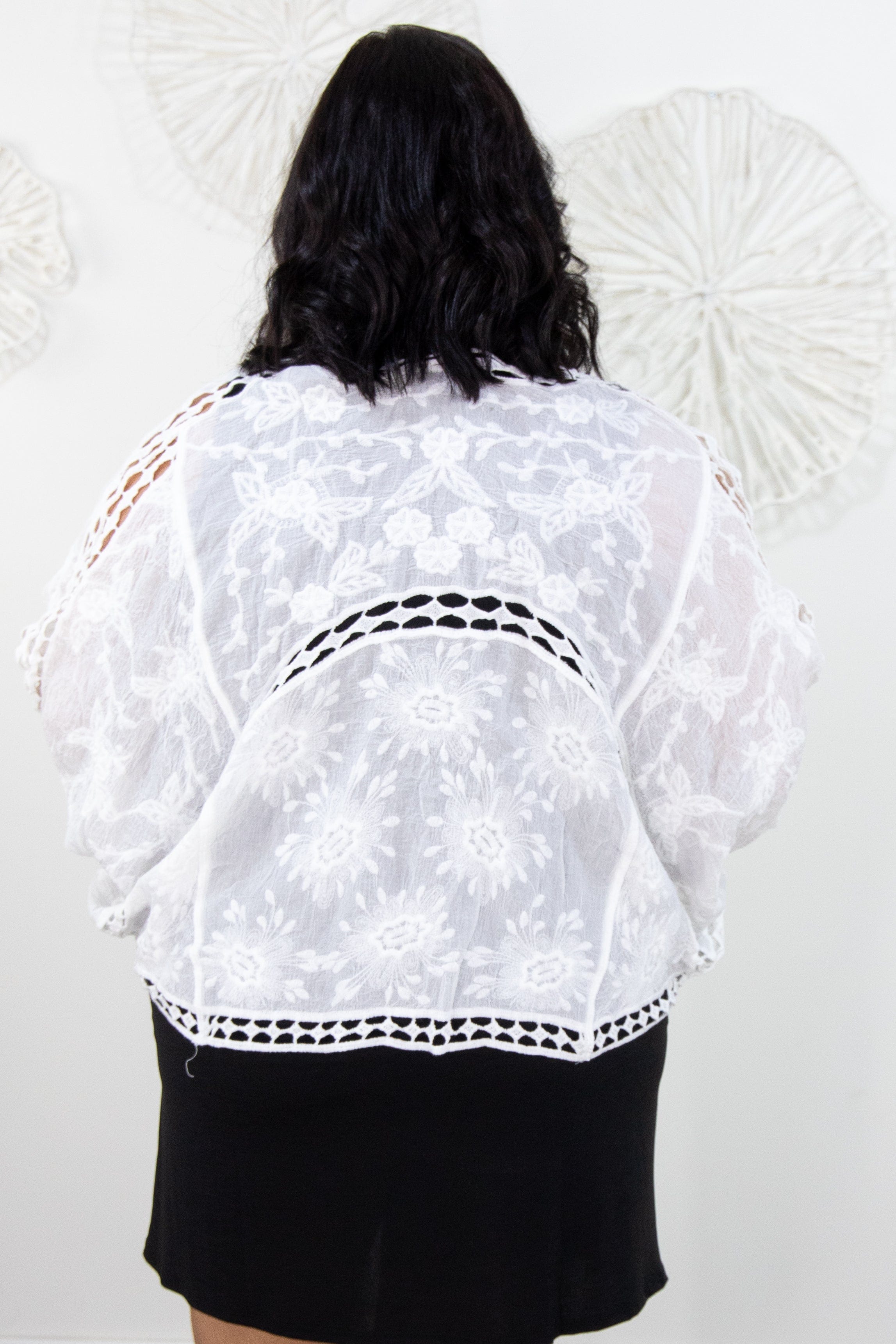  White Eyelet Detailed Cropped Cardigan back