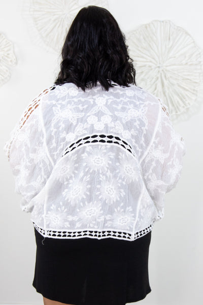  White Eyelet Detailed Cropped Cardigan back