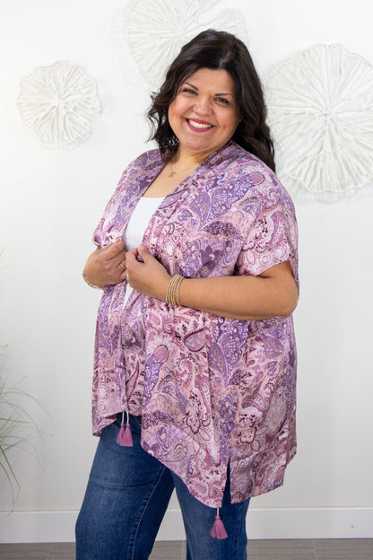 Lavender Paisley Satin Kimono