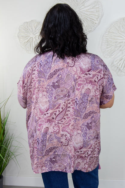 Lavender Paisley Satin Kimono back