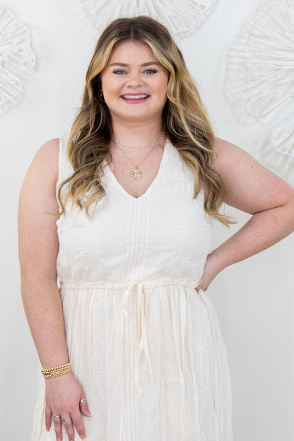 Ivory Sleeveless Pleated Dress details