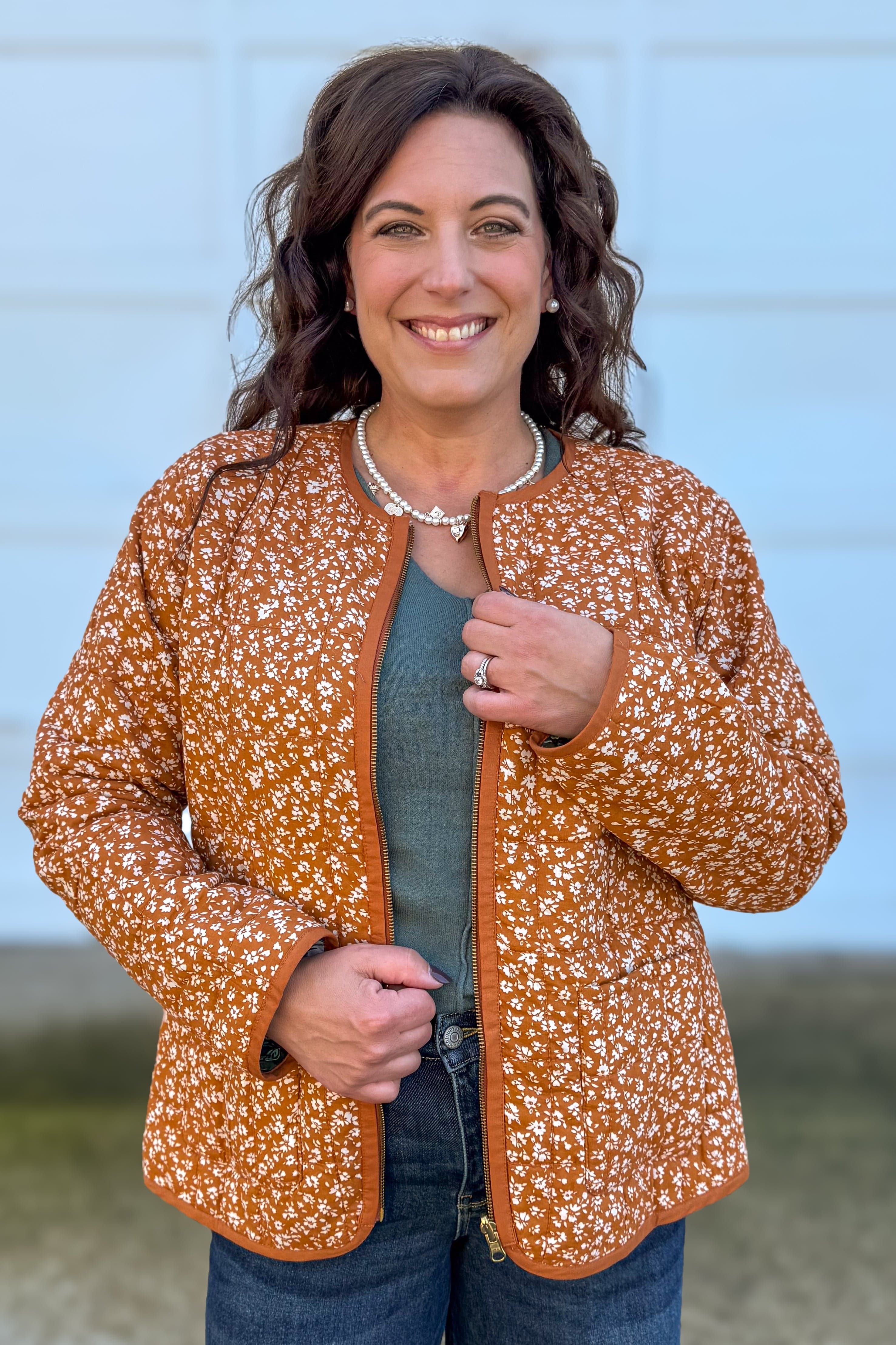 Green Floral Reversible Quilted Jacket