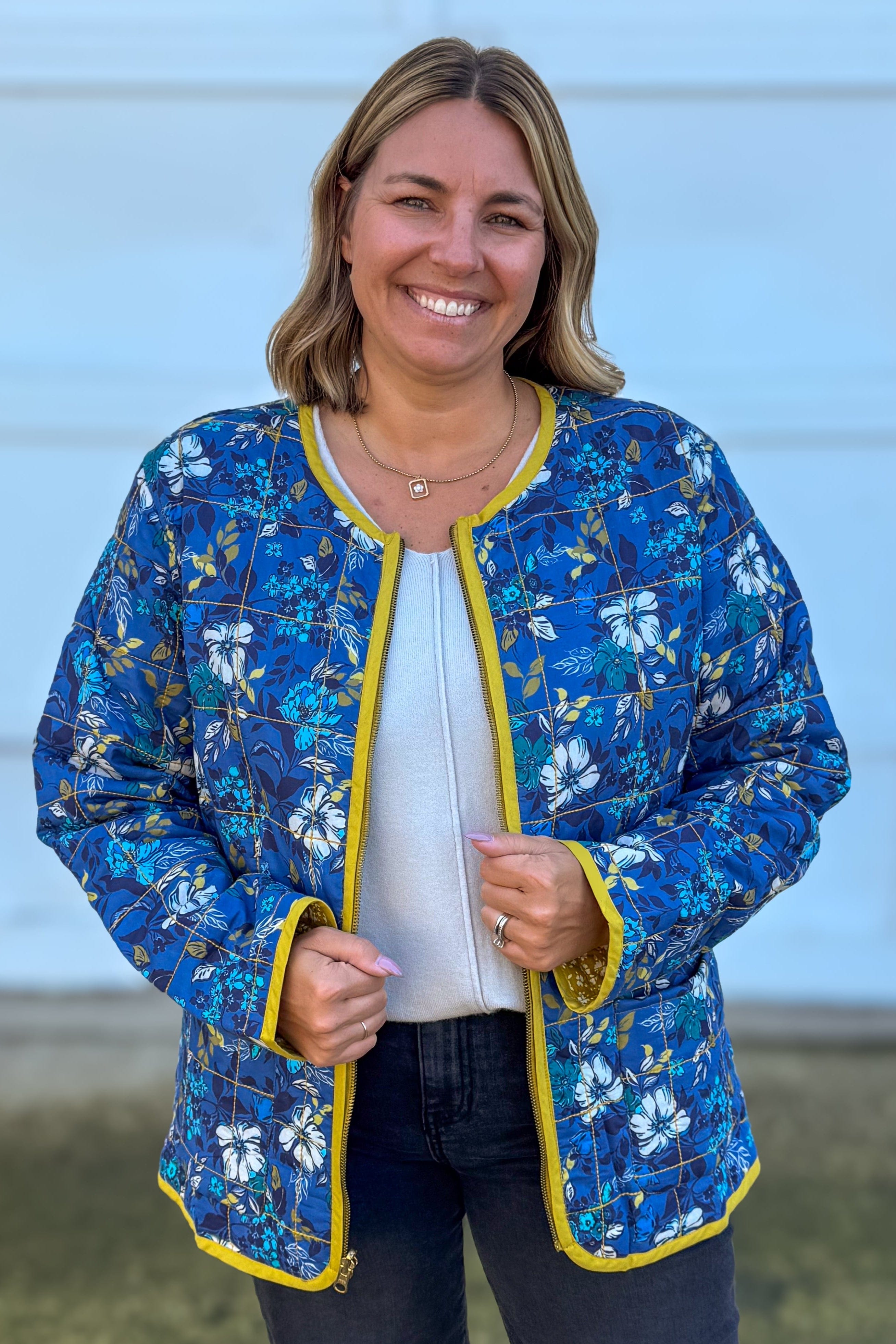 Blue Floral Reversible Quilted Jacket