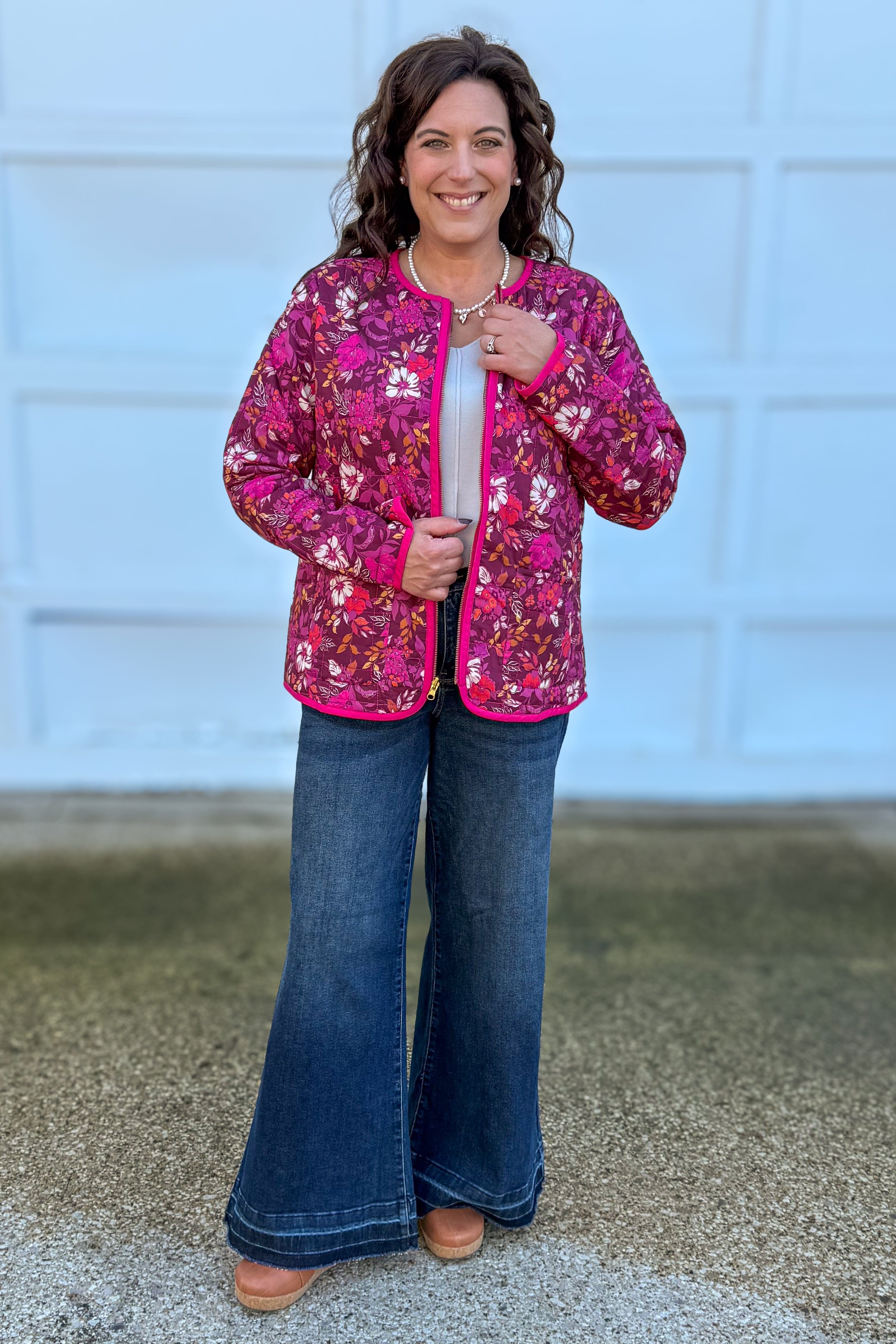 Berry Floral Reversible Quilted Jacket Styled