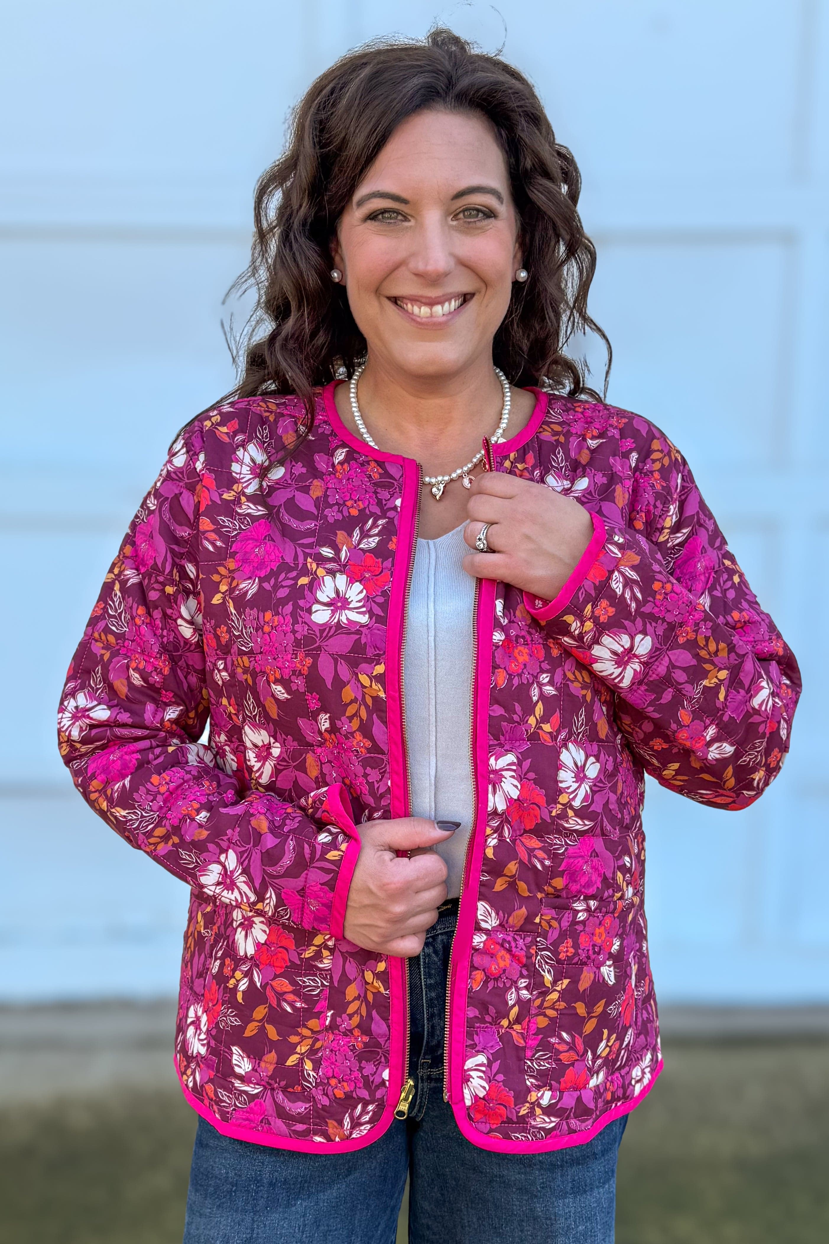 Berry Floral Reversible Quilted Jacket